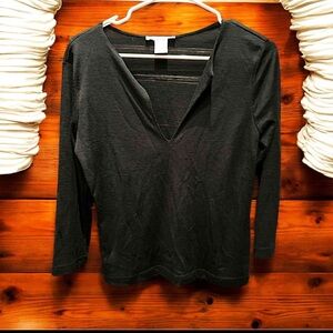 Chic Black V-Neck Long Sleeve Top size 12